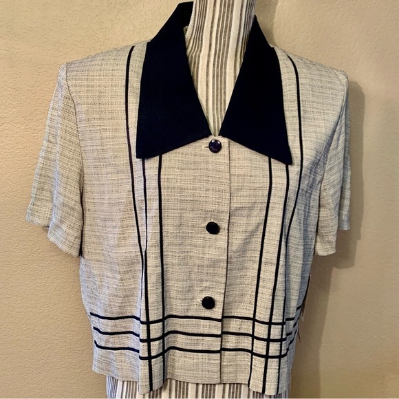 NWT Vintage Blazer Sz 12 Perceptions by Irene B Cream Navy Collars Acetate - Picture 1 of 13